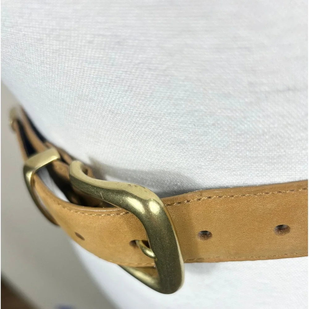 Lejon Belt Women S Tan Nubuck Leather Nordstrom Brass Buckle Tip USA VTG 80s 90s